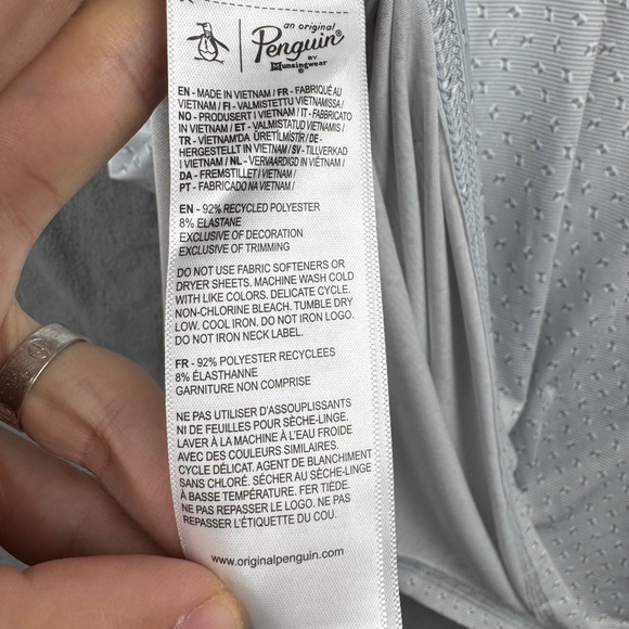 Penguin Mens XXL‎ Golf Polo Shirt Pearl Blue Geometric Print Short Sleeve - Picture 8 of 10